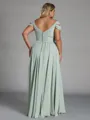 Charming A-line Cold Shoulder Pleated Floor-Length Chiffon Corset Plus Size Bridesmaid Dress