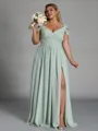Charming A-line Cold Shoulder Pleated Floor-Length Chiffon Corset Plus Size Bridesmaid Dress