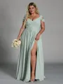 Charming A-line Cold Shoulder Pleated Floor-Length Chiffon Corset Plus Size Bridesmaid Dress
