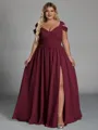 Charming A-line Cold Shoulder Pleated Floor-Length Chiffon Corset Plus Size Bridesmaid Dress