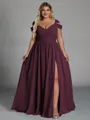 Charming A-line Cold Shoulder Pleated Floor-Length Chiffon Corset Plus Size Bridesmaid Dress