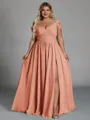 Charming A-line Cold Shoulder Pleated Floor-Length Chiffon Corset Plus Size Bridesmaid Dress