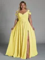 Charming A-line Cold Shoulder Pleated Floor-Length Chiffon Corset Plus Size Bridesmaid Dress