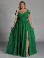 Charming A-line Cold Shoulder Pleated Floor-Length Chiffon Corset Plus Size Bridesmaid Dress