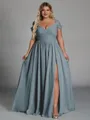 Charming A-line Cold Shoulder Pleated Floor-Length Chiffon Corset Plus Size Bridesmaid Dress