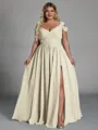 Charming A-line Cold Shoulder Pleated Floor-Length Chiffon Corset Plus Size Bridesmaid Dress