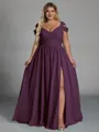 Charming A-line Cold Shoulder Pleated Floor-Length Chiffon Corset Plus Size Bridesmaid Dress