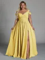 Charming A-line Cold Shoulder Pleated Floor-Length Chiffon Corset Plus Size Bridesmaid Dress