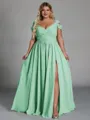 Charming A-line Cold Shoulder Pleated Floor-Length Chiffon Corset Plus Size Bridesmaid Dress
