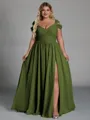 Charming A-line Cold Shoulder Pleated Floor-Length Chiffon Corset Plus Size Bridesmaid Dress