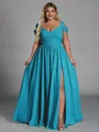 Charming A-line Cold Shoulder Pleated Floor-Length Chiffon Corset Plus Size Bridesmaid Dress