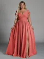 Charming A-line Cold Shoulder Pleated Floor-Length Chiffon Corset Plus Size Bridesmaid Dress