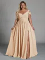 Charming A-line Cold Shoulder Pleated Floor-Length Chiffon Corset Plus Size Bridesmaid Dress