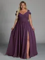 Charming A-line Cold Shoulder Pleated Floor-Length Chiffon Corset Plus Size Bridesmaid Dress