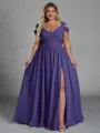 Charming A-line Cold Shoulder Pleated Floor-Length Chiffon Corset Plus Size Bridesmaid Dress