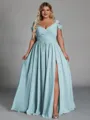 Charming A-line Cold Shoulder Pleated Floor-Length Chiffon Corset Plus Size Bridesmaid Dress