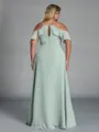 Unforgettable A-line Cold Shoulder Pleated Floor-Length Chiffon Plus Size Bridesmaid Dress