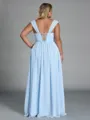 Unique A-line Square Pleated Floor-Length Chiffon Corset Plus Size Bridesmaid Dress
