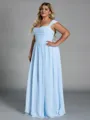 Unique A-line Square Pleated Floor-Length Chiffon Corset Plus Size Bridesmaid Dress