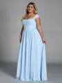 Unique A-line Square Pleated Floor-Length Chiffon Corset Plus Size Bridesmaid Dress