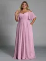 Charming A-line Cold Shoulder Short Sleeves Pleated Floor-Length Chiffon Plus Size Bridesmaid Dress