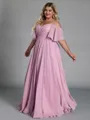 Charming A-line Cold Shoulder Short Sleeves Pleated Floor-Length Chiffon Plus Size Bridesmaid Dress