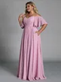 Charming A-line Cold Shoulder Short Sleeves Pleated Floor-Length Chiffon Plus Size Bridesmaid Dress