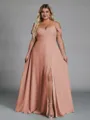 Perfect A-line Cold Shoulder Floor-Length Chiffon Convertible Plus Size Bridesmaid Dress