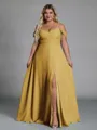 Perfect A-line Cold Shoulder Floor-Length Chiffon Convertible Plus Size Bridesmaid Dress