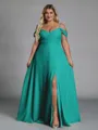 Perfect A-line Cold Shoulder Floor-Length Chiffon Convertible Plus Size Bridesmaid Dress