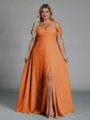 Perfect A-line Cold Shoulder Floor-Length Chiffon Convertible Plus Size Bridesmaid Dress