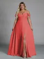 Perfect A-line Cold Shoulder Floor-Length Chiffon Convertible Plus Size Bridesmaid Dress