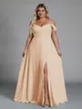 Perfect A-line Cold Shoulder Floor-Length Chiffon Convertible Plus Size Bridesmaid Dress