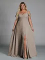 Perfect A-line Cold Shoulder Floor-Length Chiffon Convertible Plus Size Bridesmaid Dress