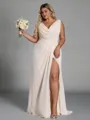 Perfect Sheath Cowl Pleated Floor-Length Chiffon Corset Plus Size Bridesmaid Dress