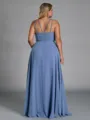 Magnificent A-line Halter Pleated Floor-Length Chiffon Corset Plus Size Bridesmaid Dress