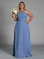 Magnificent A-line Halter Pleated Floor-Length Chiffon Corset Plus Size Bridesmaid Dress