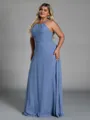 Magnificent A-line Halter Pleated Floor-Length Chiffon Corset Plus Size Bridesmaid Dress
