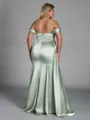 Glamorous Sheath Pleated Floor-Length Silk Like Satin Corset Convertible Plus Size Bridesmaid Dress