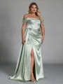 Glamorous Sheath Pleated Floor-Length Silk Like Satin Corset Convertible Plus Size Bridesmaid Dress