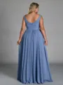 Stunning A-line V-Neck Pleated Floor-Length Chiffon Plus Size Bridesmaid Dress