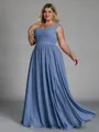 Stunning A-line V-Neck Pleated Floor-Length Chiffon Plus Size Bridesmaid Dress