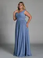 Stunning A-line V-Neck Pleated Floor-Length Chiffon Plus Size Bridesmaid Dress