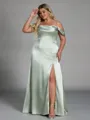 Glam Sheath Cowl Pleated Floor-Length Silk Like Satin Convertible Plus Size Bridesmaid Dress