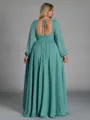 Fashion-forward A-line V-Neck Long Sleeves Pleated Floor-Length Chiffon Plus Size Bridesmaid Dress