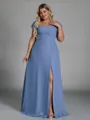 Splendiferous A-line Square Short Sleeves Floor-Length Chiffon Plus Size Bridesmaid Dress