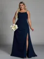 Luxurious Sheath Spaghetti Straps Pleated Floor-Length Chiffon Corset Plus Size Bridesmaid Dress