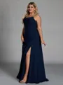 Luxurious Sheath Spaghetti Straps Pleated Floor-Length Chiffon Corset Plus Size Bridesmaid Dress