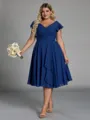 Show-stopping A-line V-Neck Short Sleeves Pleated Knee-Length Chiffon Corset Plus Size Bridesmaid Dress