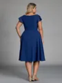Show-stopping A-line V-Neck Short Sleeves Pleated Knee-Length Chiffon Corset Plus Size Bridesmaid Dress